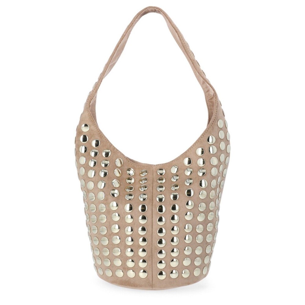 Madden NYC Women’s Studded Bucket Shoulder Bag Khaki Brown Hobo Purse